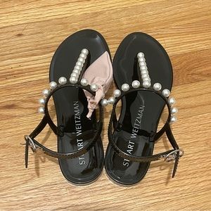 Black Jelly Sandal with pearls, size 5 women US